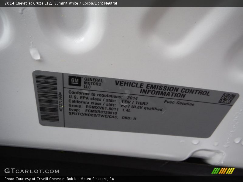 Summit White / Cocoa/Light Neutral 2014 Chevrolet Cruze LTZ