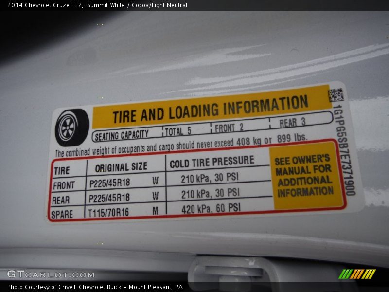 Summit White / Cocoa/Light Neutral 2014 Chevrolet Cruze LTZ
