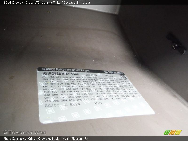 Summit White / Cocoa/Light Neutral 2014 Chevrolet Cruze LTZ