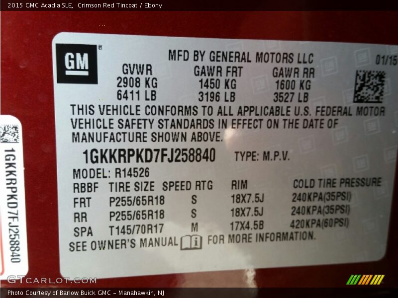Crimson Red Tincoat / Ebony 2015 GMC Acadia SLE
