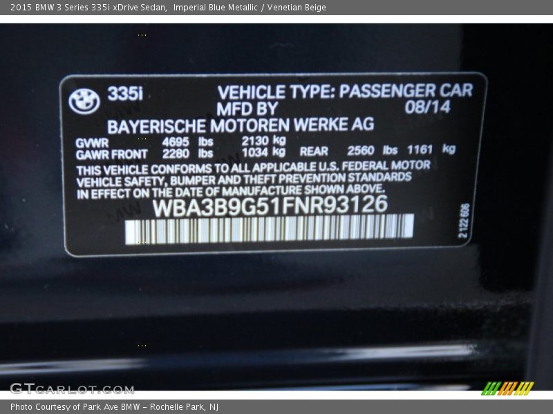 Imperial Blue Metallic / Venetian Beige 2015 BMW 3 Series 335i xDrive Sedan