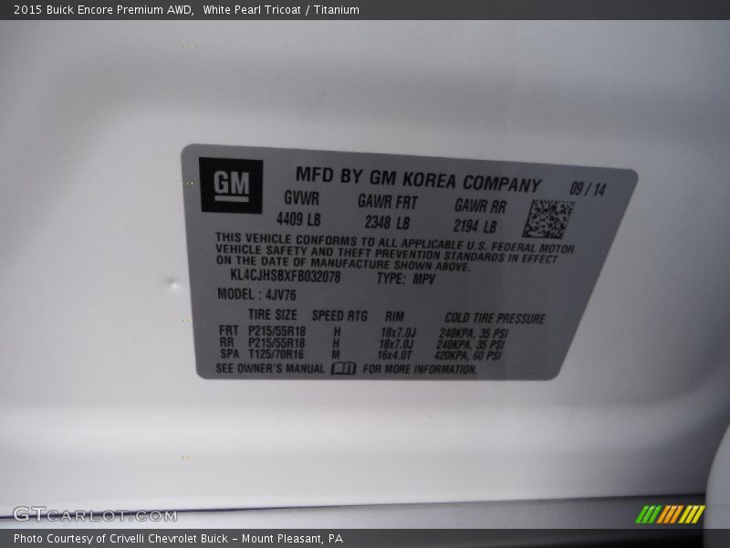 White Pearl Tricoat / Titanium 2015 Buick Encore Premium AWD