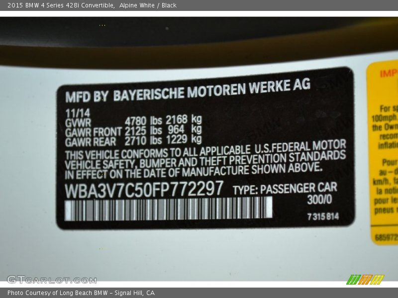 Alpine White / Black 2015 BMW 4 Series 428i Convertible
