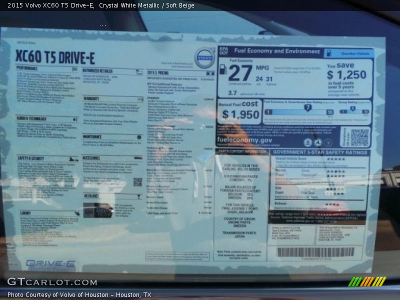 Crystal White Metallic / Soft Beige 2015 Volvo XC60 T5 Drive-E