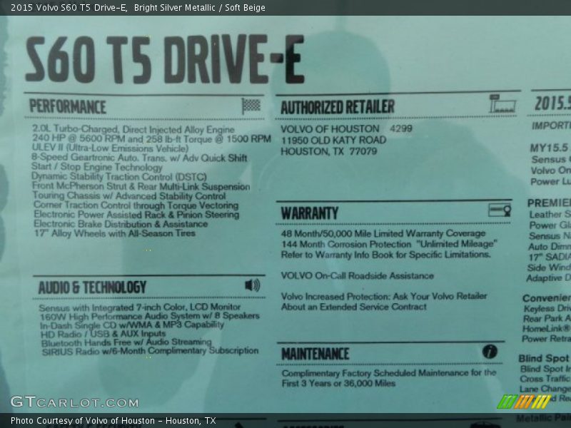 Bright Silver Metallic / Soft Beige 2015 Volvo S60 T5 Drive-E