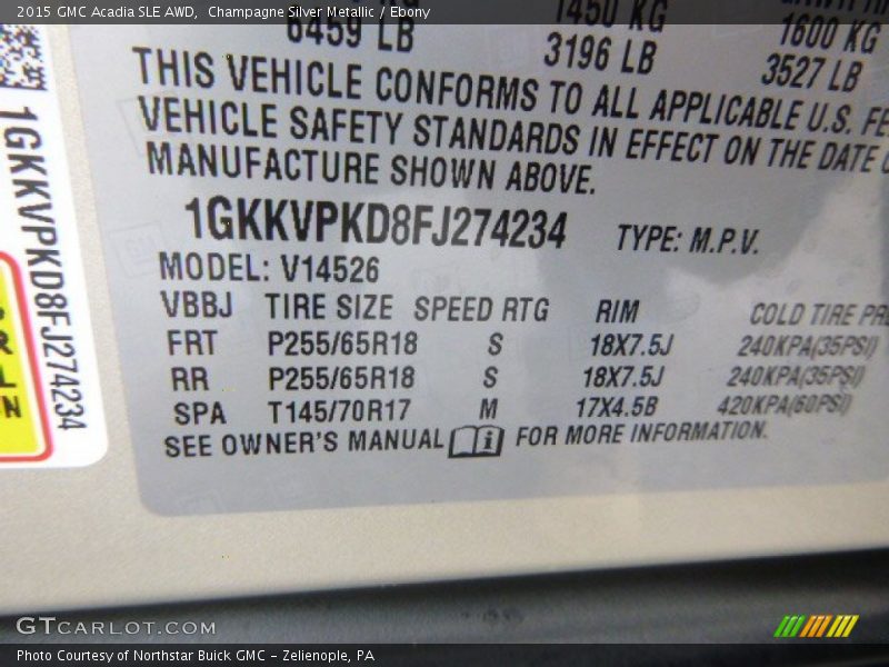 Champagne Silver Metallic / Ebony 2015 GMC Acadia SLE AWD