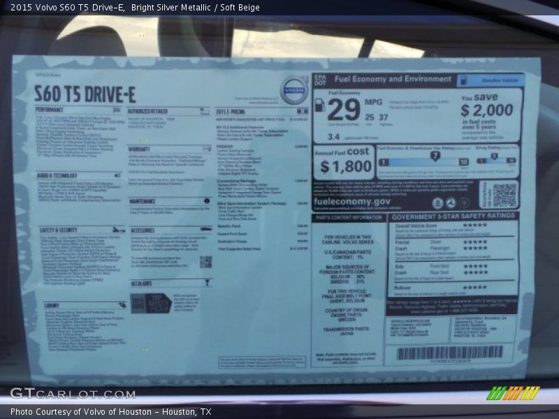 Bright Silver Metallic / Soft Beige 2015 Volvo S60 T5 Drive-E