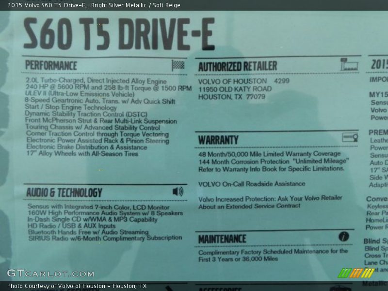 Bright Silver Metallic / Soft Beige 2015 Volvo S60 T5 Drive-E