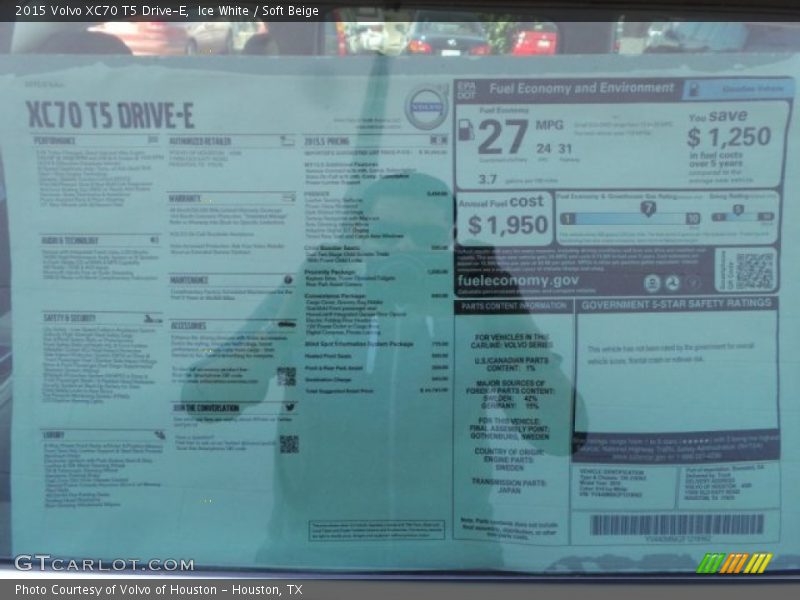  2015 XC70 T5 Drive-E Window Sticker