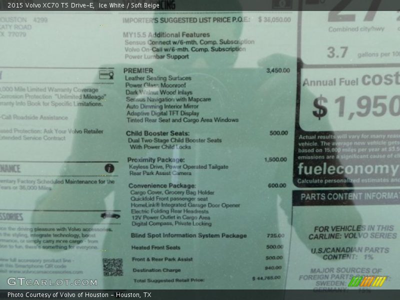  2015 XC70 T5 Drive-E Window Sticker