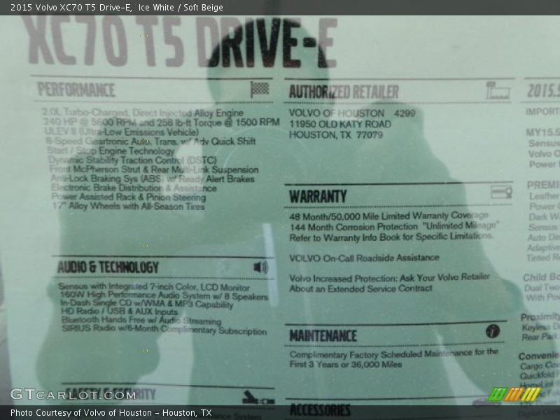  2015 XC70 T5 Drive-E Window Sticker