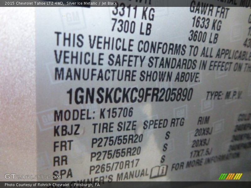 Silver Ice Metallic / Jet Black 2015 Chevrolet Tahoe LTZ 4WD