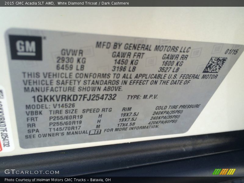 White Diamond Tricoat / Dark Cashmere 2015 GMC Acadia SLT AWD