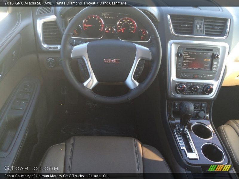 White Diamond Tricoat / Dark Cashmere 2015 GMC Acadia SLT AWD