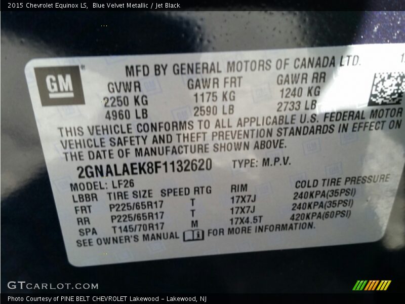 Blue Velvet Metallic / Jet Black 2015 Chevrolet Equinox LS