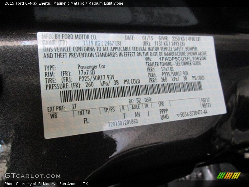 2015 C-Max Energi Magnetic Metallic Color Code J7