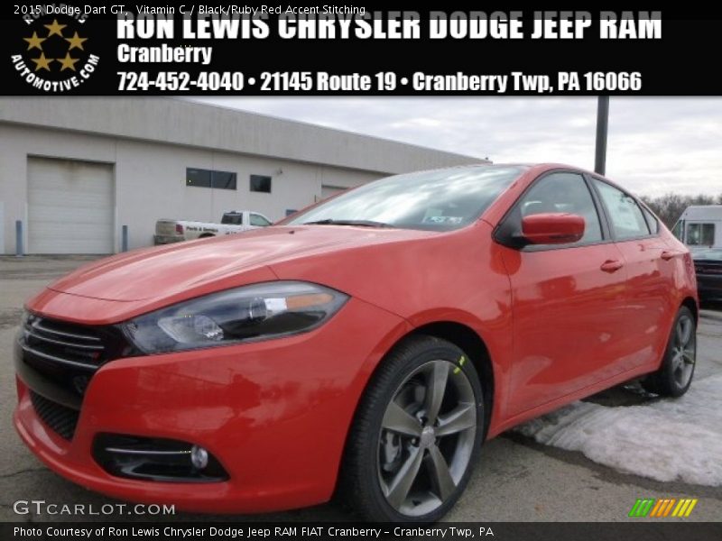 Vitamin C / Black/Ruby Red Accent Stitching 2015 Dodge Dart GT