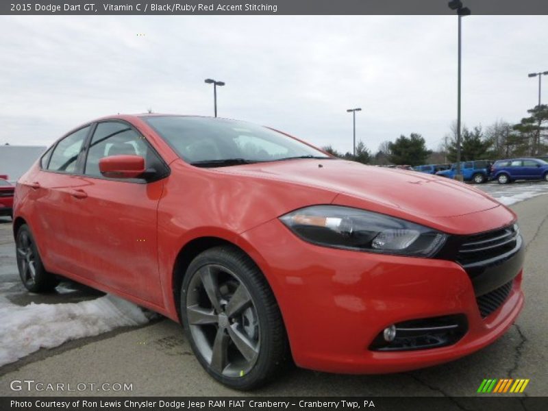 Vitamin C / Black/Ruby Red Accent Stitching 2015 Dodge Dart GT