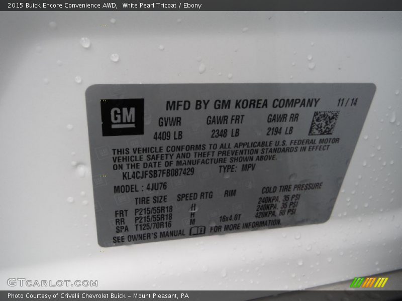 White Pearl Tricoat / Ebony 2015 Buick Encore Convenience AWD