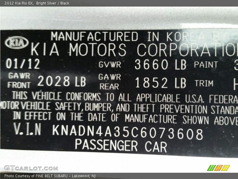 Bright Silver / Black 2012 Kia Rio EX