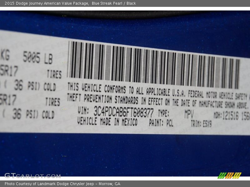 Blue Streak Pearl / Black 2015 Dodge Journey American Value Package