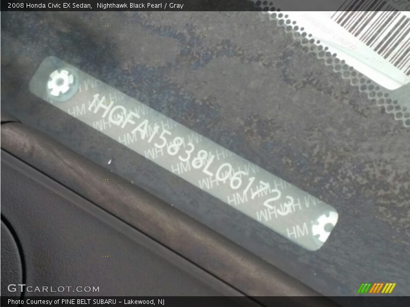 Nighthawk Black Pearl / Gray 2008 Honda Civic EX Sedan