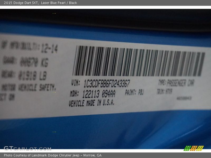 Laser Blue Pearl / Black 2015 Dodge Dart SXT