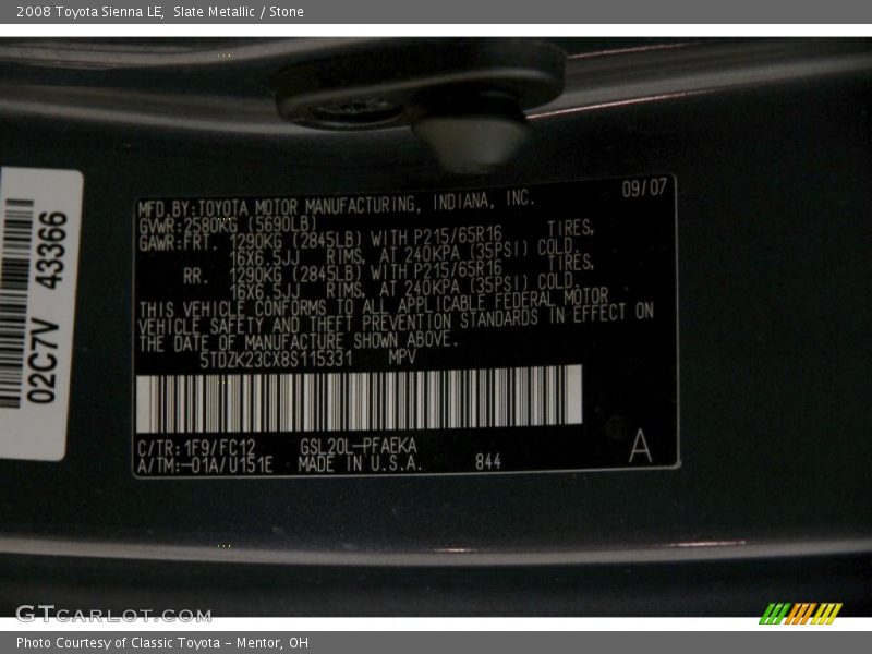 Slate Metallic / Stone 2008 Toyota Sienna LE
