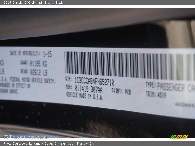 Black / Black 2015 Chrysler 200 Limited