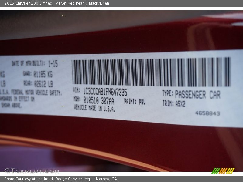 Velvet Red Pearl / Black/Linen 2015 Chrysler 200 Limited