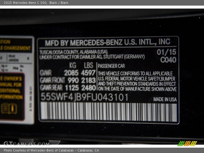 2015 C 300 Black Color Code 040