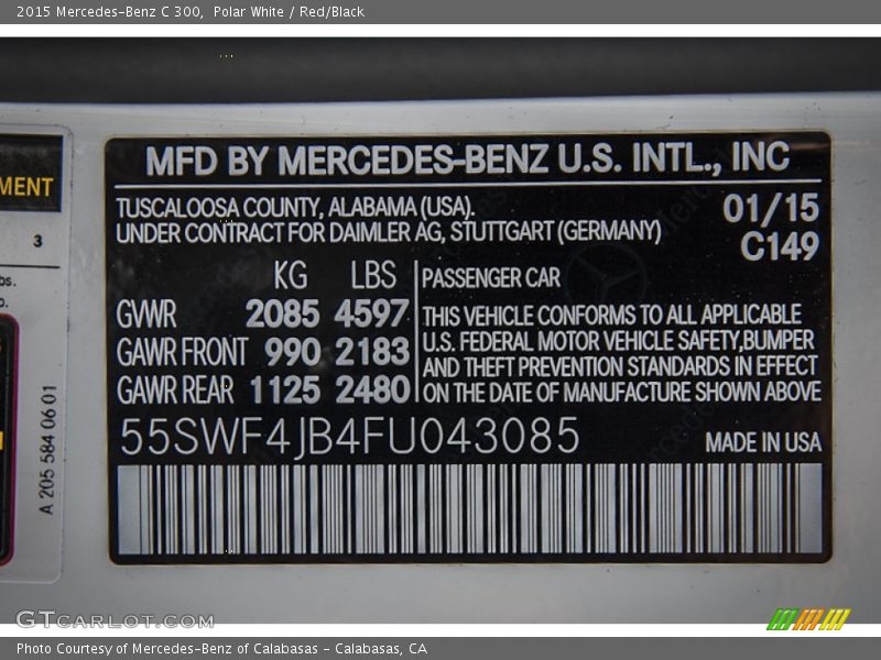 Polar White / Red/Black 2015 Mercedes-Benz C 300