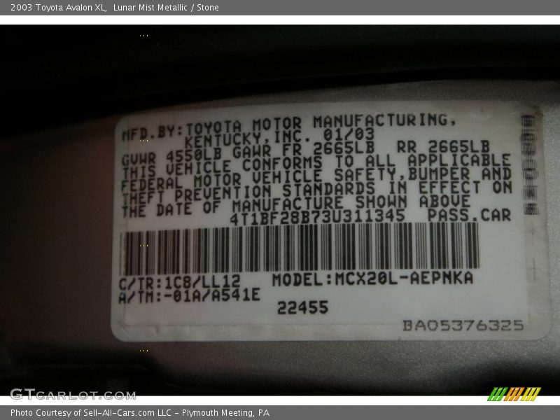 Lunar Mist Metallic / Stone 2003 Toyota Avalon XL