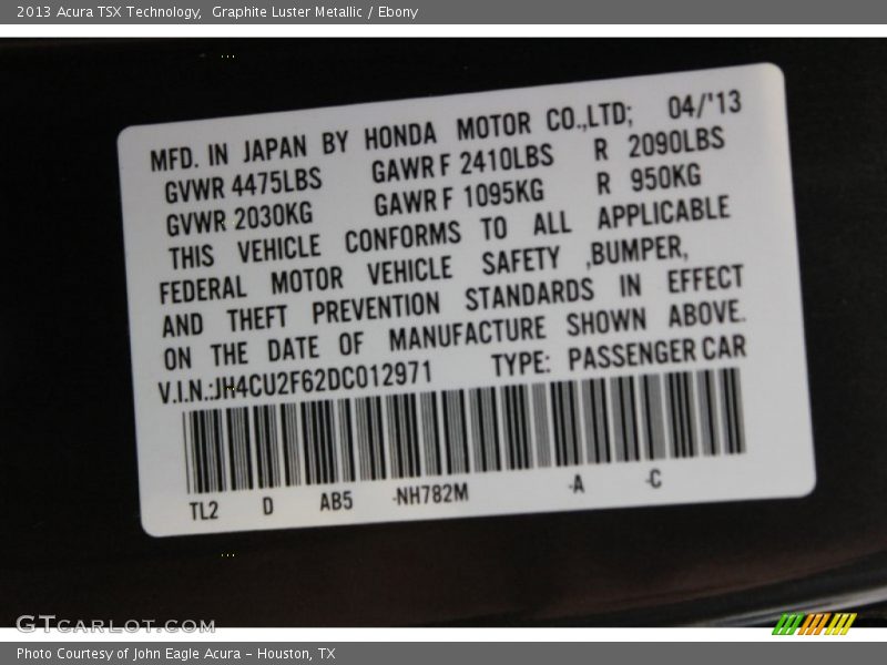 Graphite Luster Metallic / Ebony 2013 Acura TSX Technology