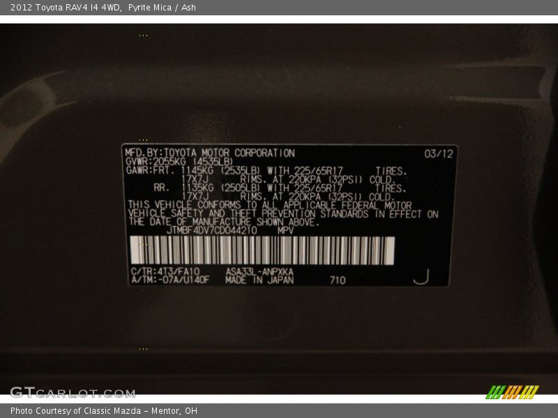 Pyrite Mica / Ash 2012 Toyota RAV4 I4 4WD
