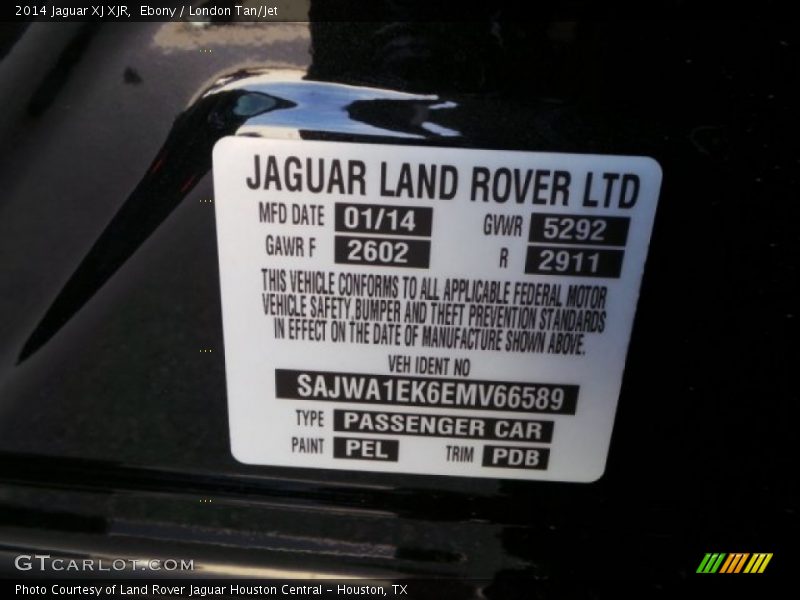2014 XJ XJR Ebony Color Code PEL
