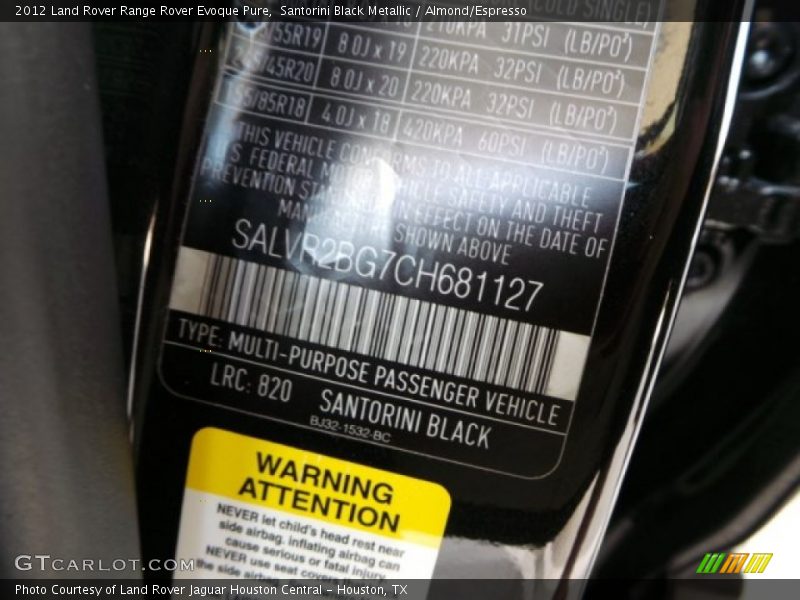 Santorini Black Metallic / Almond/Espresso 2012 Land Rover Range Rover Evoque Pure