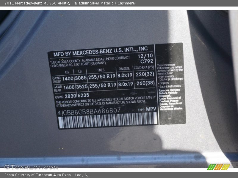 Palladium Silver Metallic / Cashmere 2011 Mercedes-Benz ML 350 4Matic
