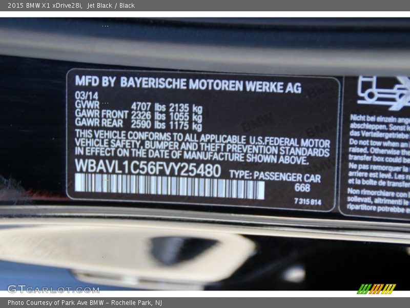 2015 X1 xDrive28i Jet Black Color Code 668