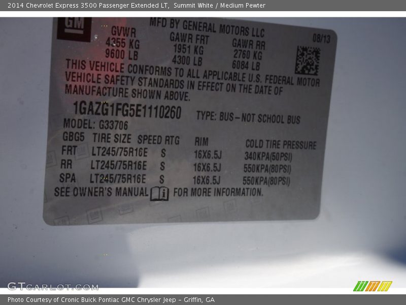 Summit White / Medium Pewter 2014 Chevrolet Express 3500 Passenger Extended LT