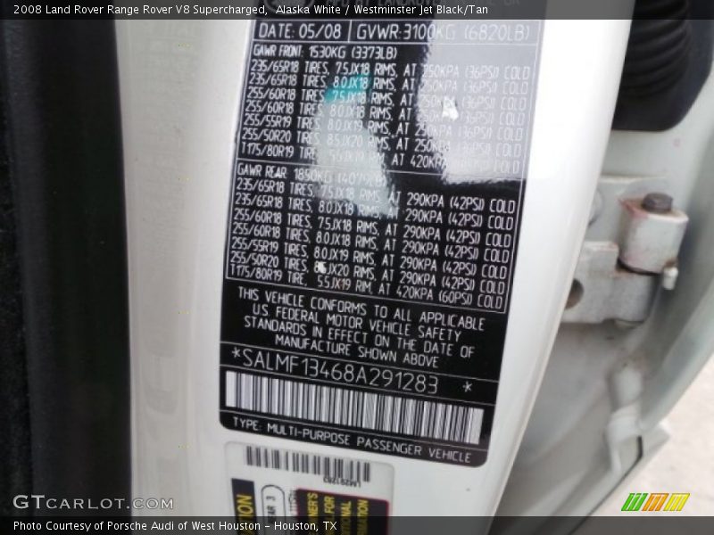 Alaska White / Westminster Jet Black/Tan 2008 Land Rover Range Rover V8 Supercharged