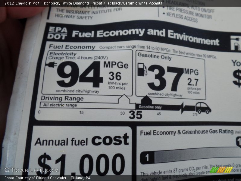 White Diamond Tricoat / Jet Black/Ceramic White Accents 2012 Chevrolet Volt Hatchback
