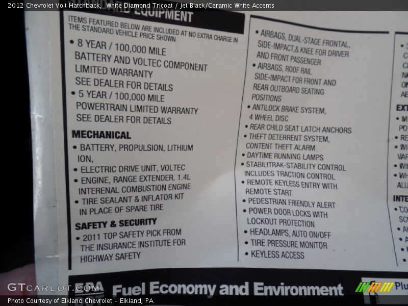 White Diamond Tricoat / Jet Black/Ceramic White Accents 2012 Chevrolet Volt Hatchback