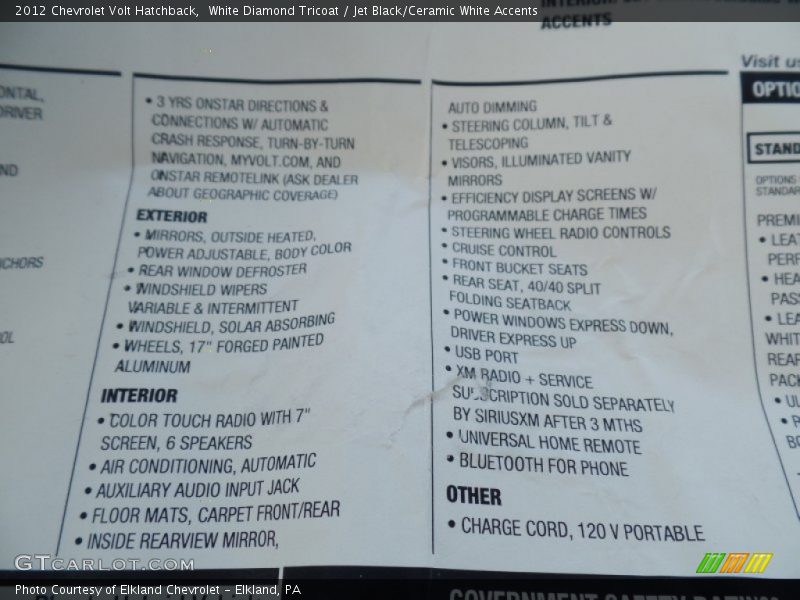 White Diamond Tricoat / Jet Black/Ceramic White Accents 2012 Chevrolet Volt Hatchback