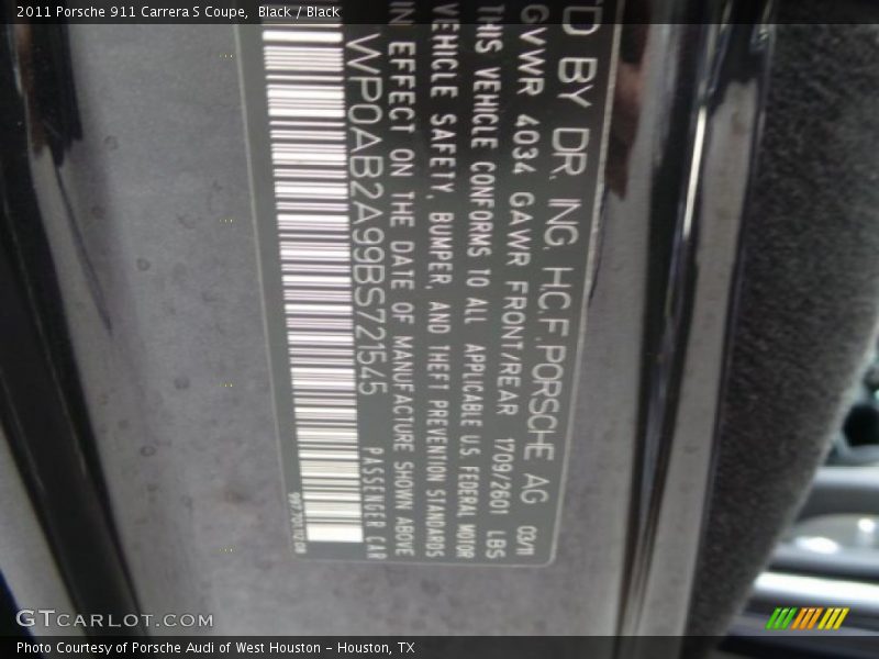 Black / Black 2011 Porsche 911 Carrera S Coupe