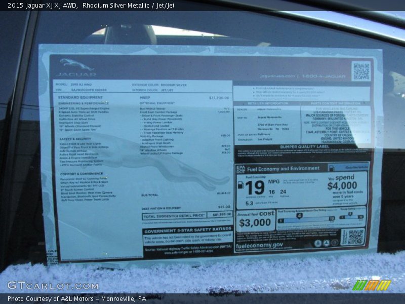  2015 XJ XJ AWD Window Sticker