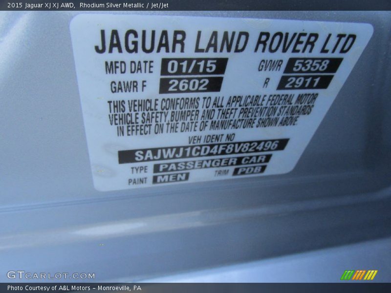 2015 XJ XJ AWD Rhodium Silver Metallic Color Code MEN