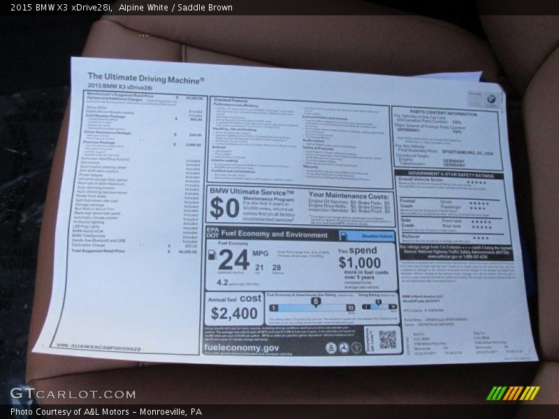 Alpine White / Saddle Brown 2015 BMW X3 xDrive28i