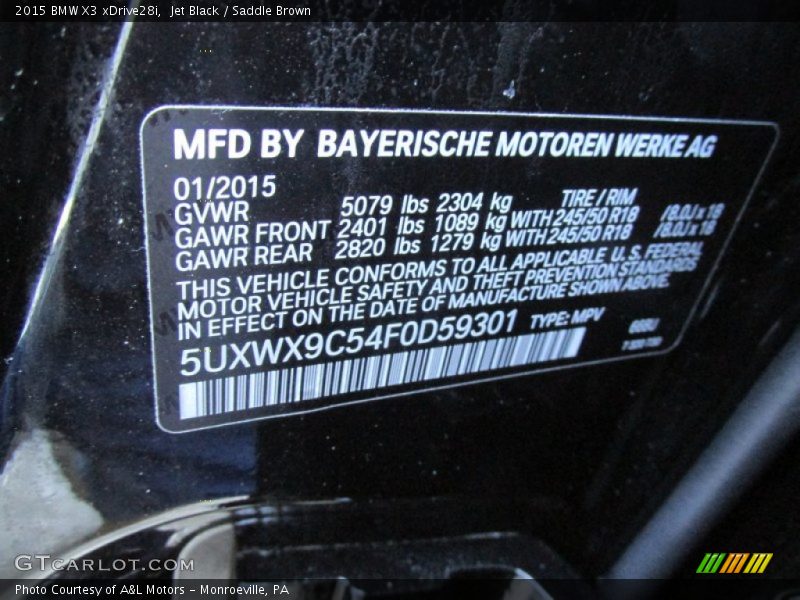 Jet Black / Saddle Brown 2015 BMW X3 xDrive28i