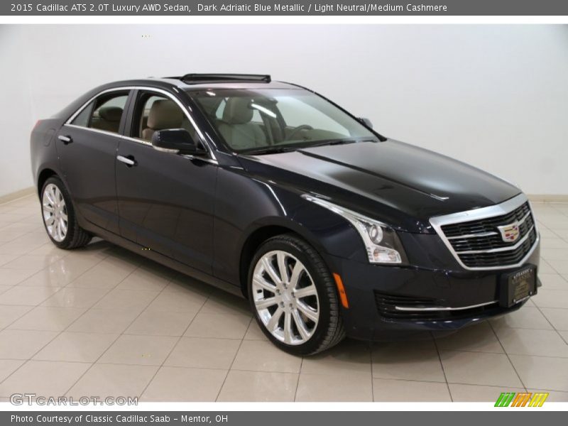 Dark Adriatic Blue Metallic / Light Neutral/Medium Cashmere 2015 Cadillac ATS 2.0T Luxury AWD Sedan